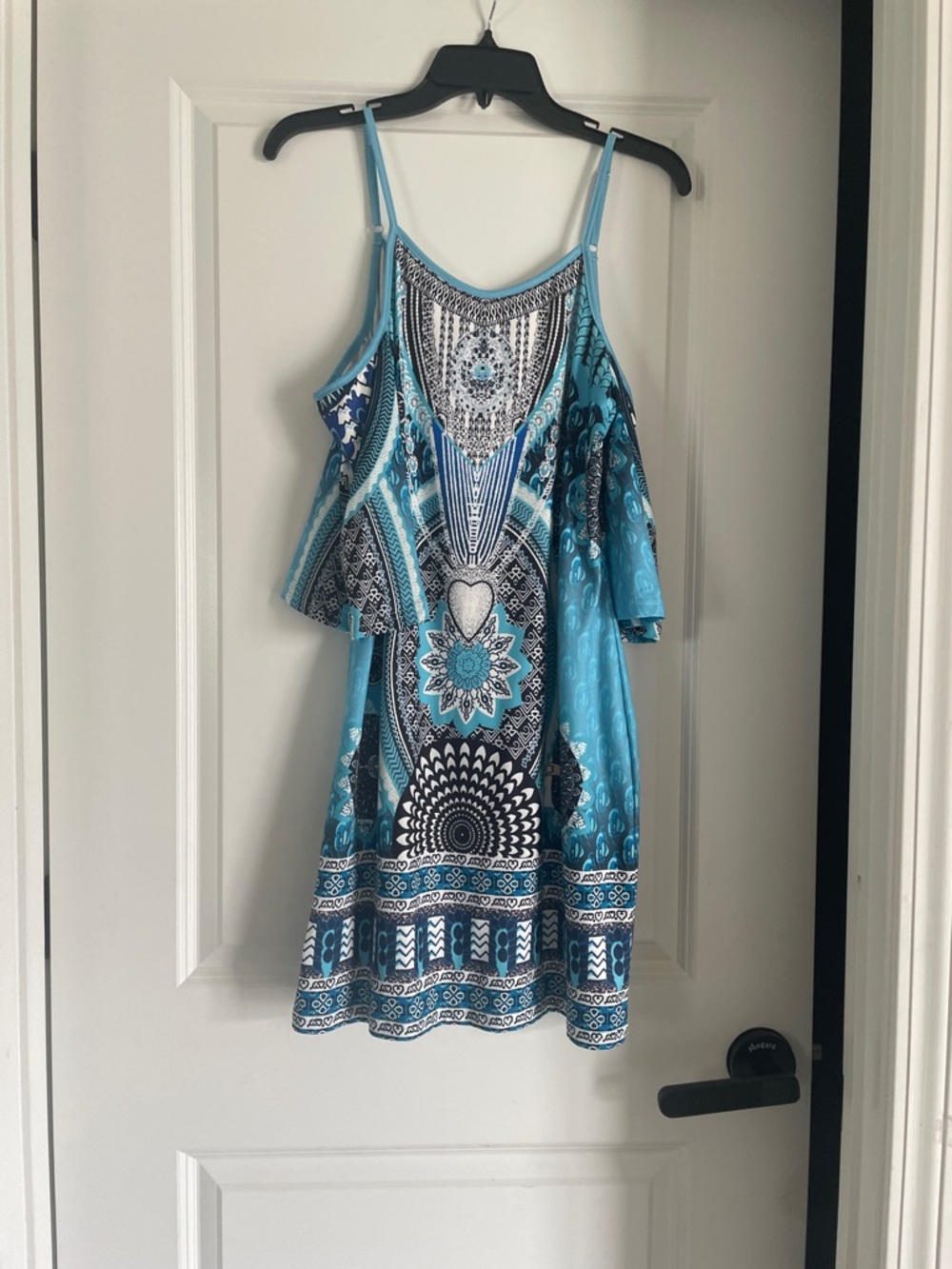 Blue Printed Cold-Shoulder Sundress
